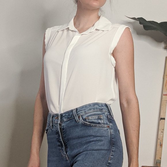 Pleione White Button Up Blouse Tank - Picture 1 of 5